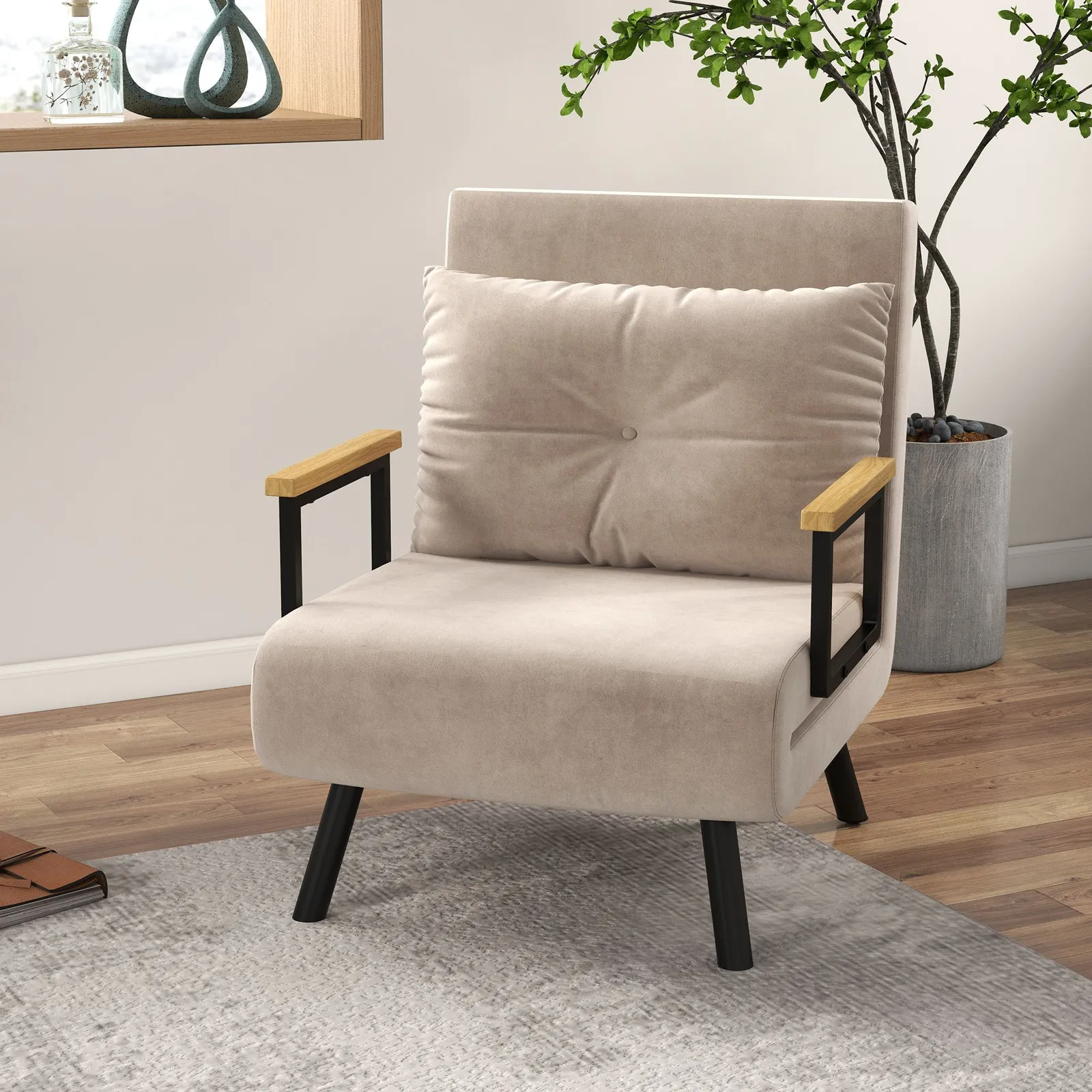 HOMCOM Click Clack Bed Settee for Living Room, Guest Room in Beige 1