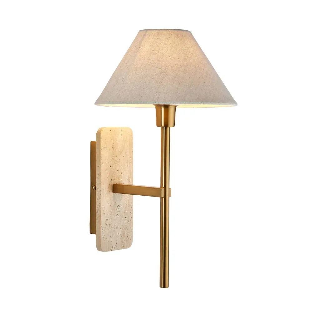 Netlighting Faro Wall Lamp Shade Travertine & Vintage Brass Linen E14 in Beige