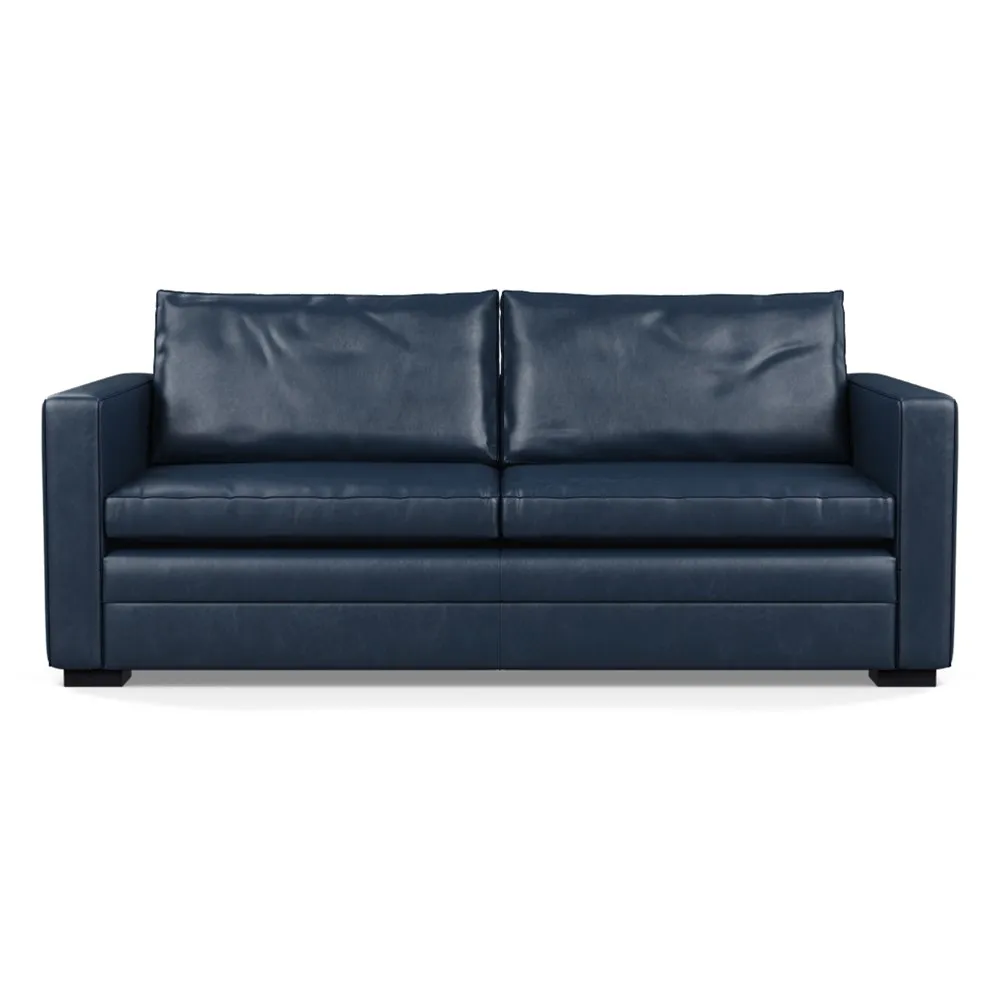 Heal's Palermo 3 Seater Sofa Leather Stonewash Navy Blue 279 Black Feet 1