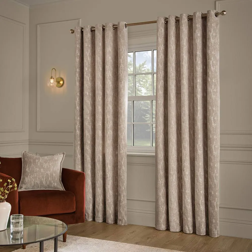 Paoletti Aurelio Chenille Fully Lined Eyelet Curtain Pair in Light Brown 4