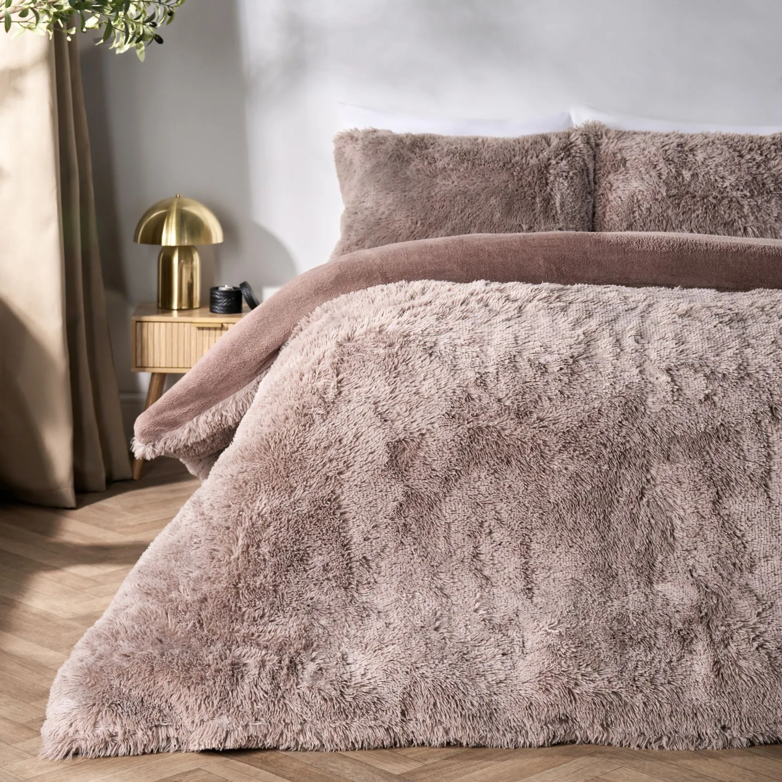 OHS Teddy Duvet Cover Set Bedding Soft Fleece Faux Fur Shaggy in Natural