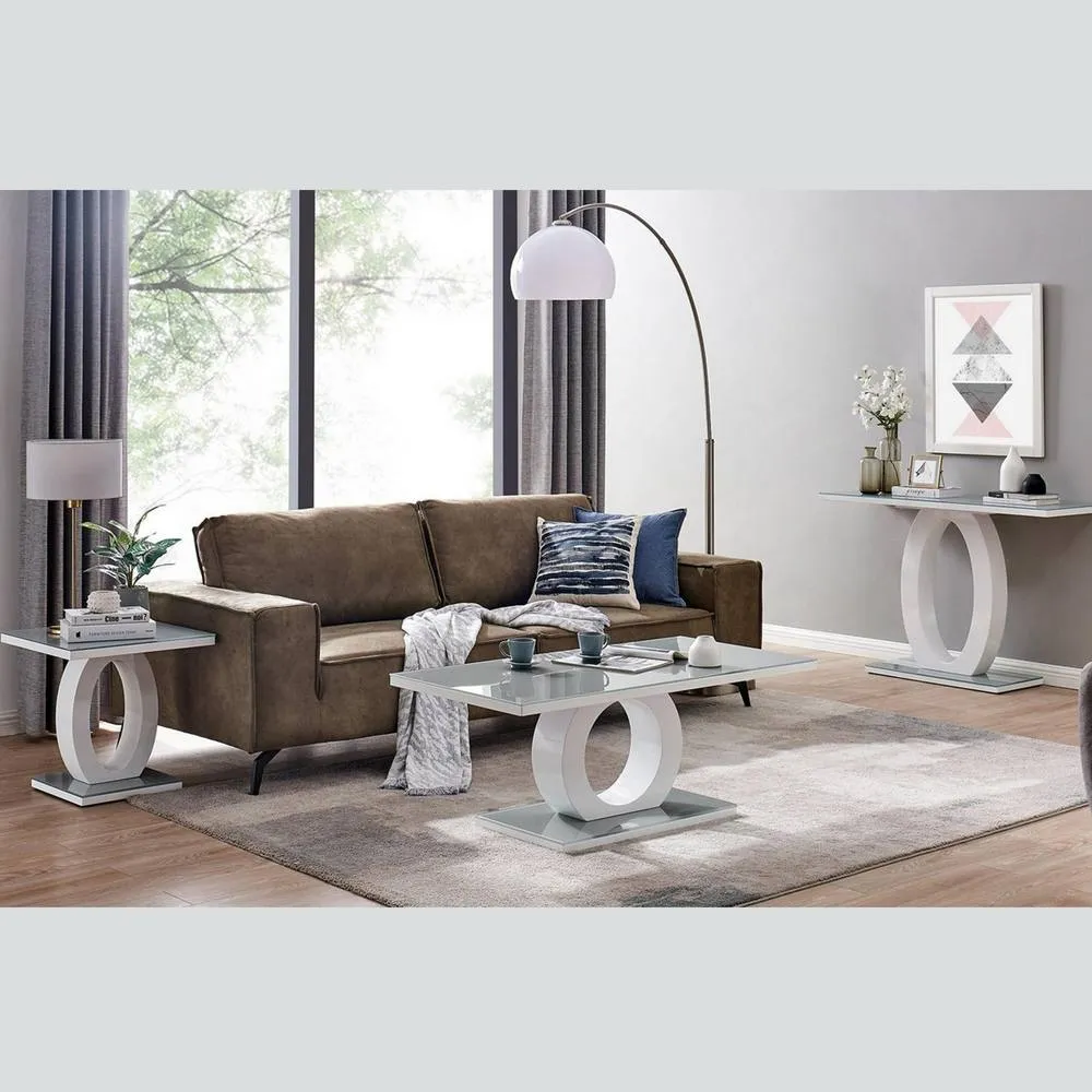FurnitureboxUK Giovani Grey White High Gloss Glass Console Coffee End Side Table Set