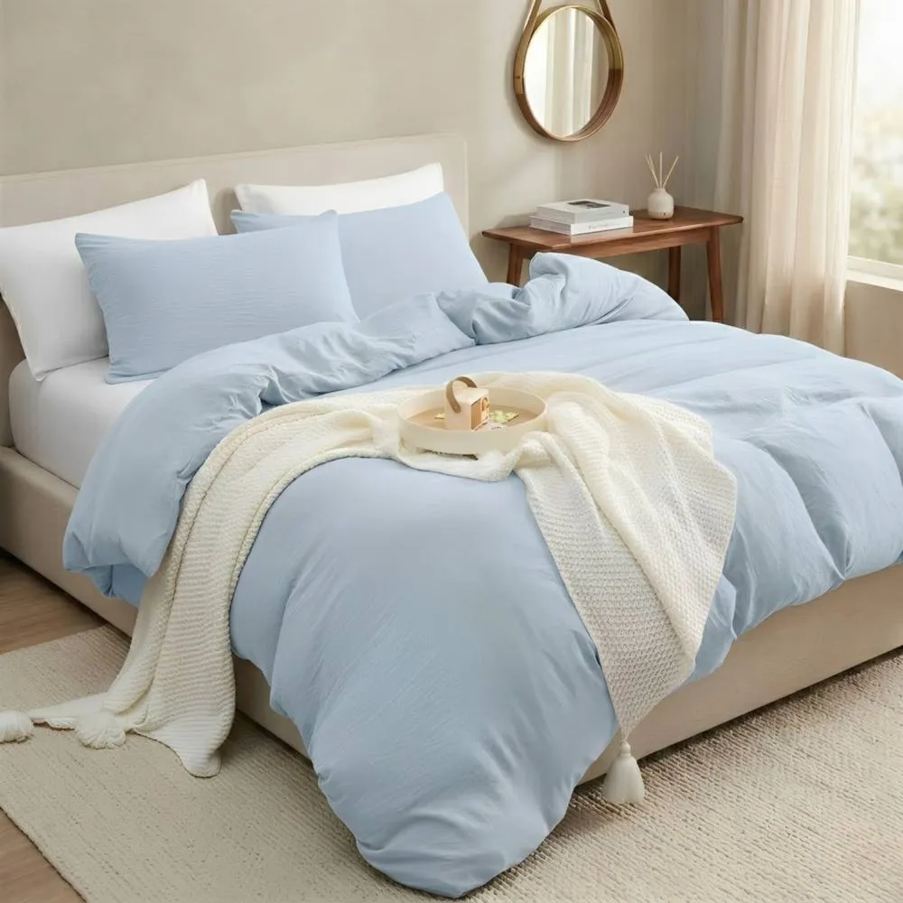 Pamposh Pre Washed Microfibre Duvet Cover Sets in Baby Blue