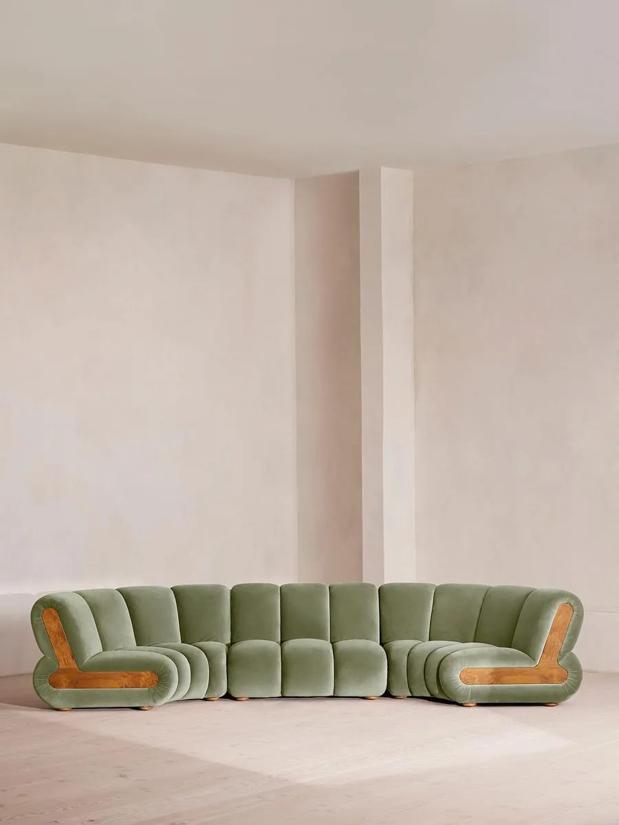 Noelle Modular Curved Sofa, Six Seater, Velvet, Seafoam