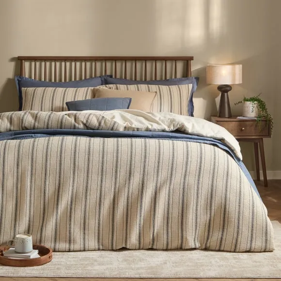Yard Waffle Stripe 100% Cotton Duvet Cover & Pillowcase Set 1