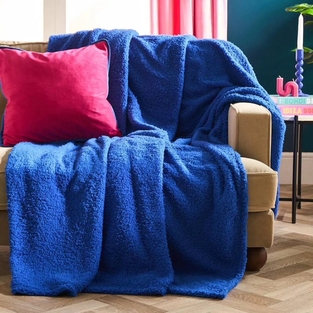 OHS Large Teddy Fleece Throw Blanket in Cobalt