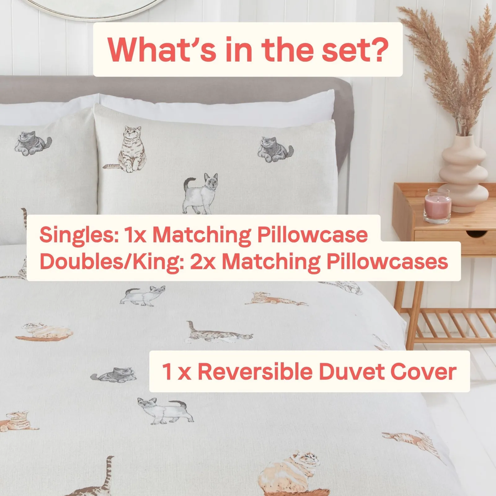 Rapport Home Purrrfect Microfibre Duvet Set King Natural, Grey 5