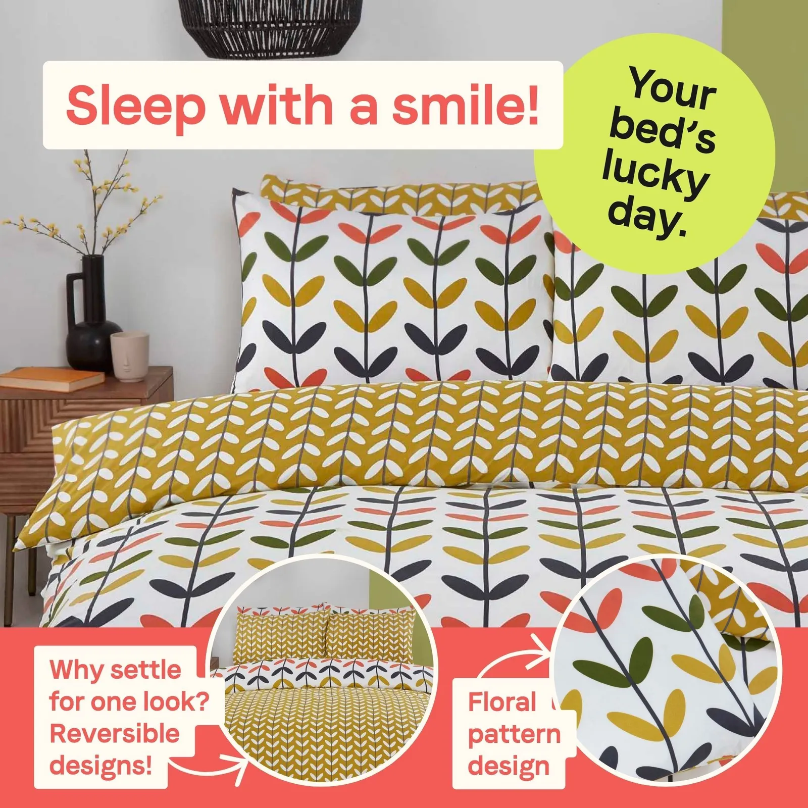 Rapport Home Jules Floral Microfiber Reversible Duvet Cover Set with Pillowcase in Yellow 4