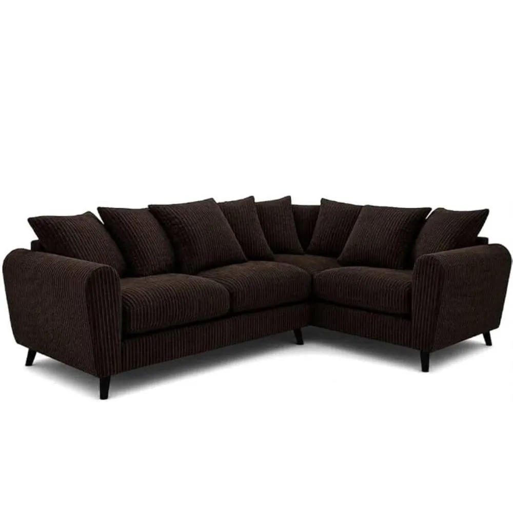 Bliss Furniture Harlow Jumbo Cord Right Hand Dual Arm Corner Sofa, Modern Design Brown
