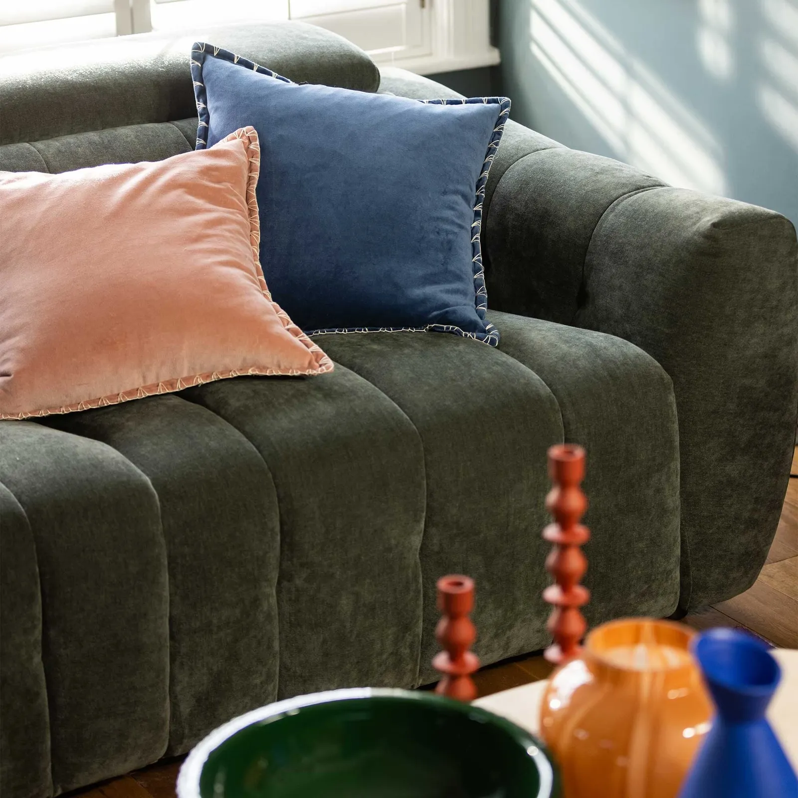 Montgomery 2.5 Power Seater & Headrest Recliner Sofa, Green Fabric | Barker & Stonehouse 5