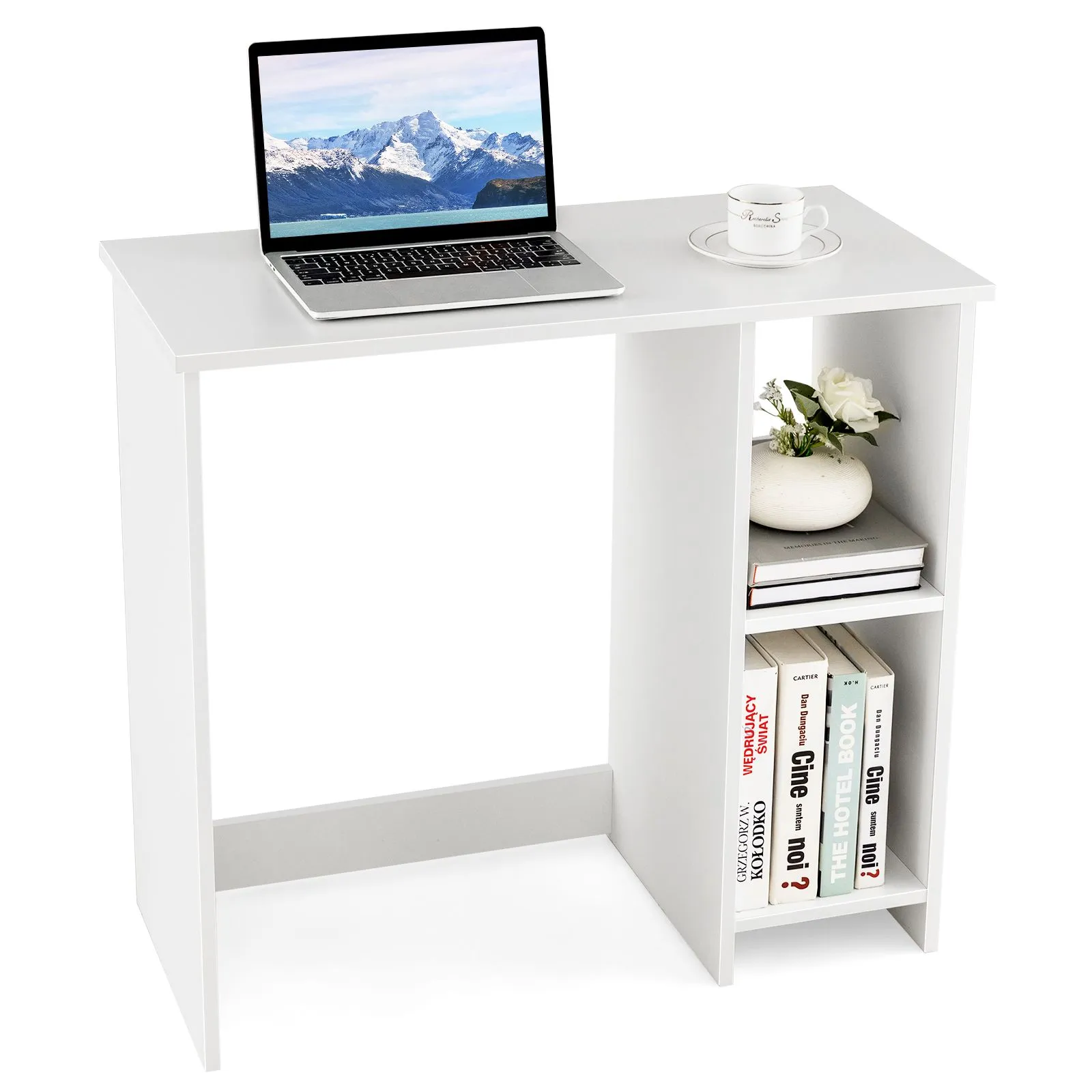 Costway Wooden Computer Desk Writing Desk PC Laptop Table W/2 Compartments in White