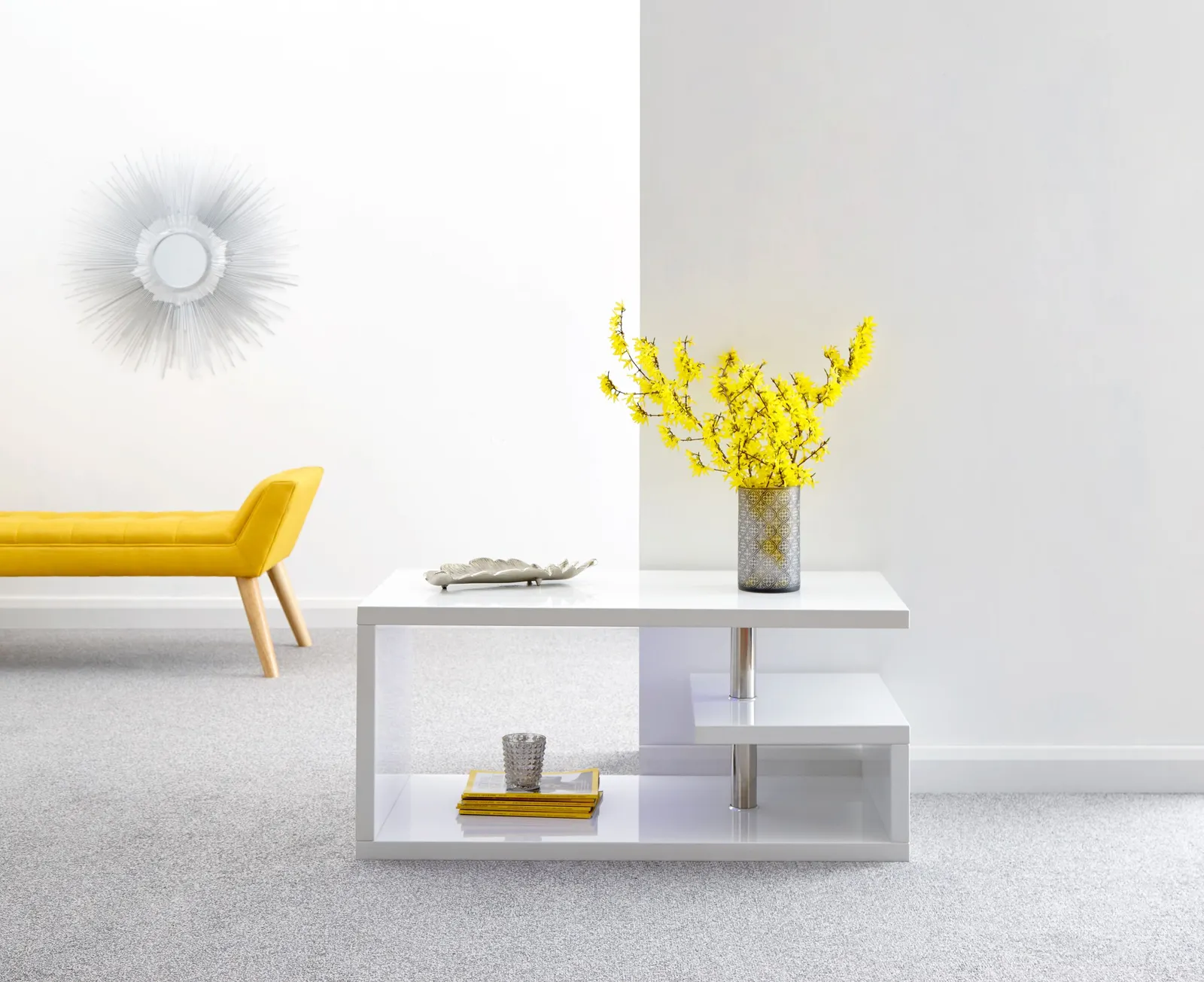 GFW Polar High Gloss LED Coffee Table in White 2