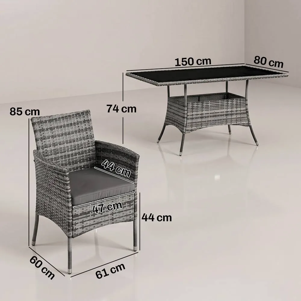 OUTSUNNY 7pc Rattan Garden Furniture Dining Set Wicker Patio Conservatory in Grey 3