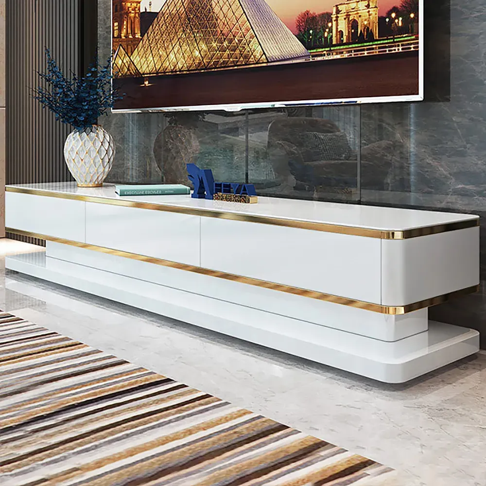 Gapn White TV Media Console with Storage 3 Drawers Tempered Glass for TVs Up to 200 cm
