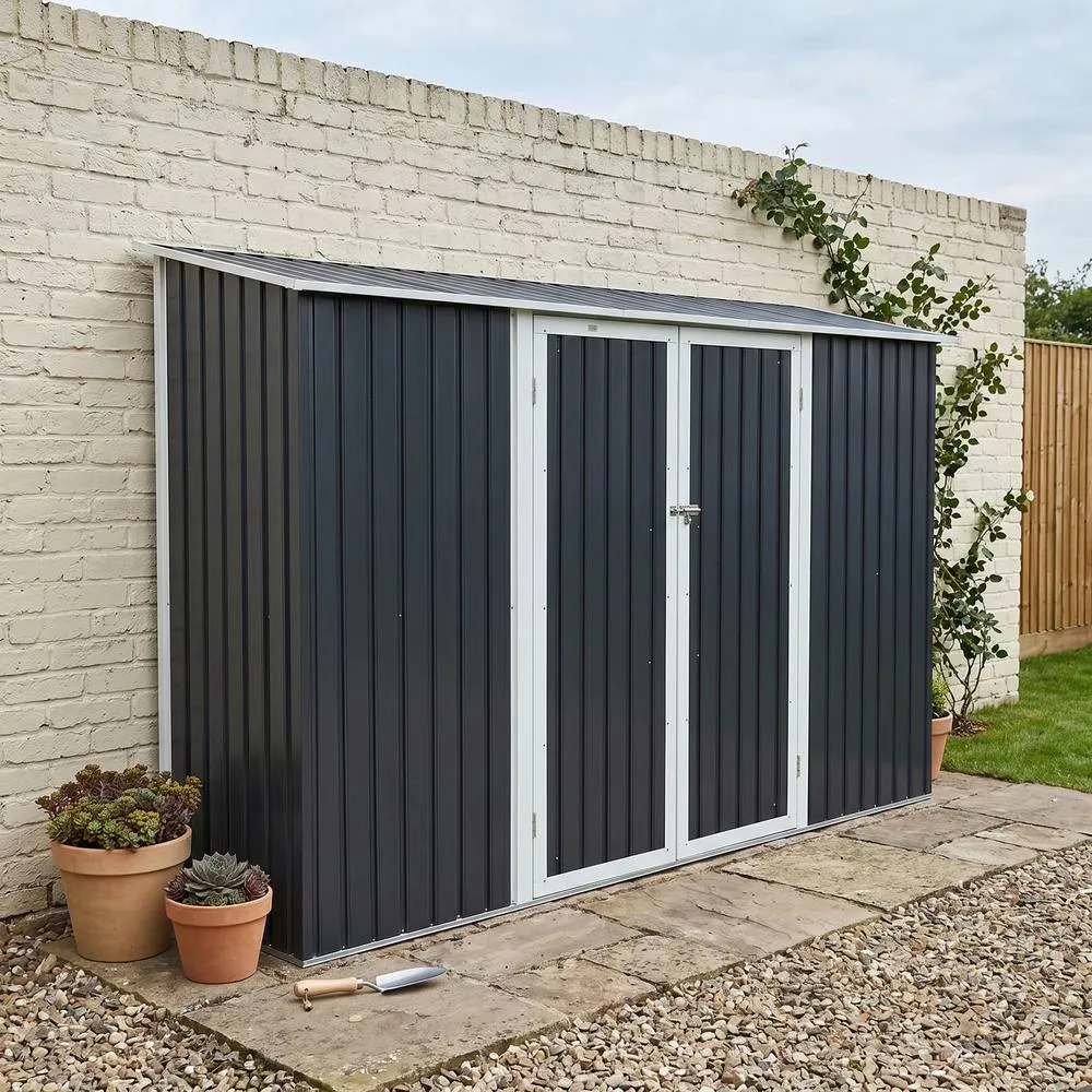 sweeek 2.57 m² lean-to garden shed galvanized steel with anchoring kit in Dark Grey 3