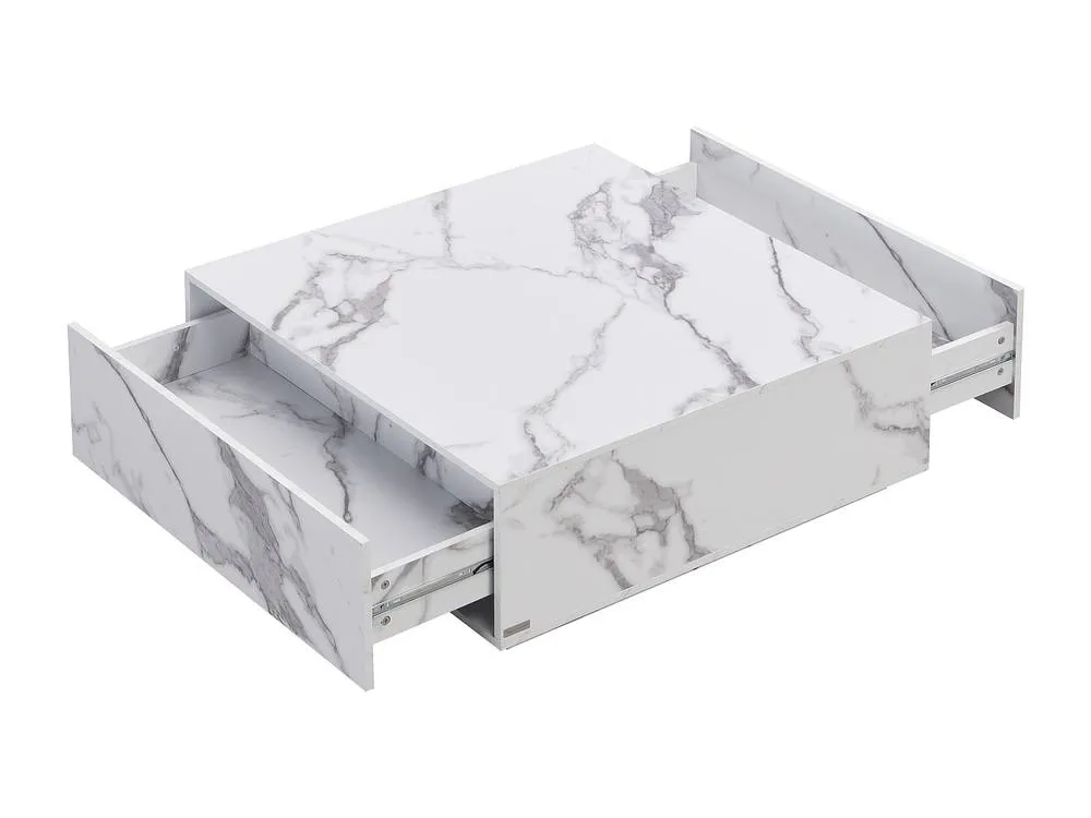 Vente-unique Coffee Table With 2 Drawers In MDF - W90 Cm - White Marble Effect 6