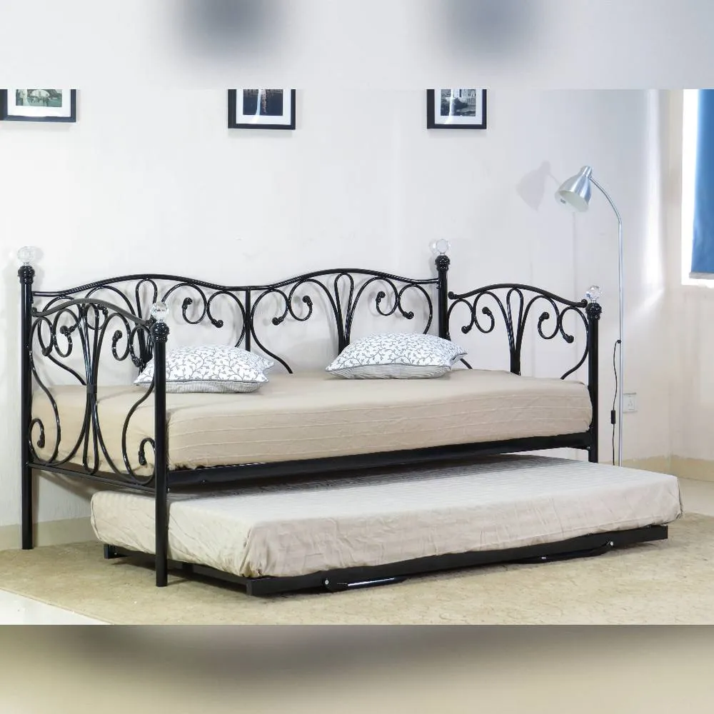 Comfy Living Ltd Metal Crystal Finial Day Bed in Black