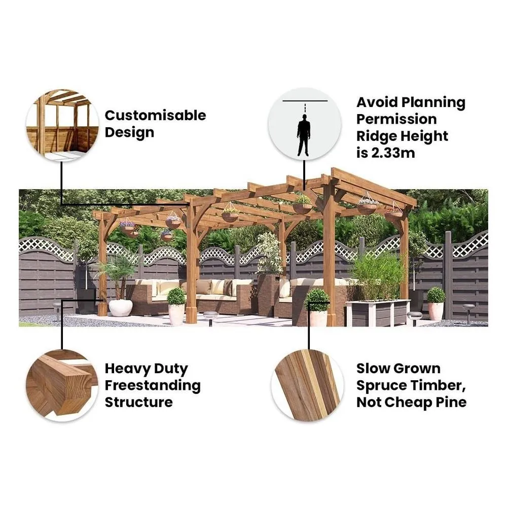 Dunster House Wooden Pergola Garden 6x3m Pressure Treated Heavy Duty Leviathan in Brown 2