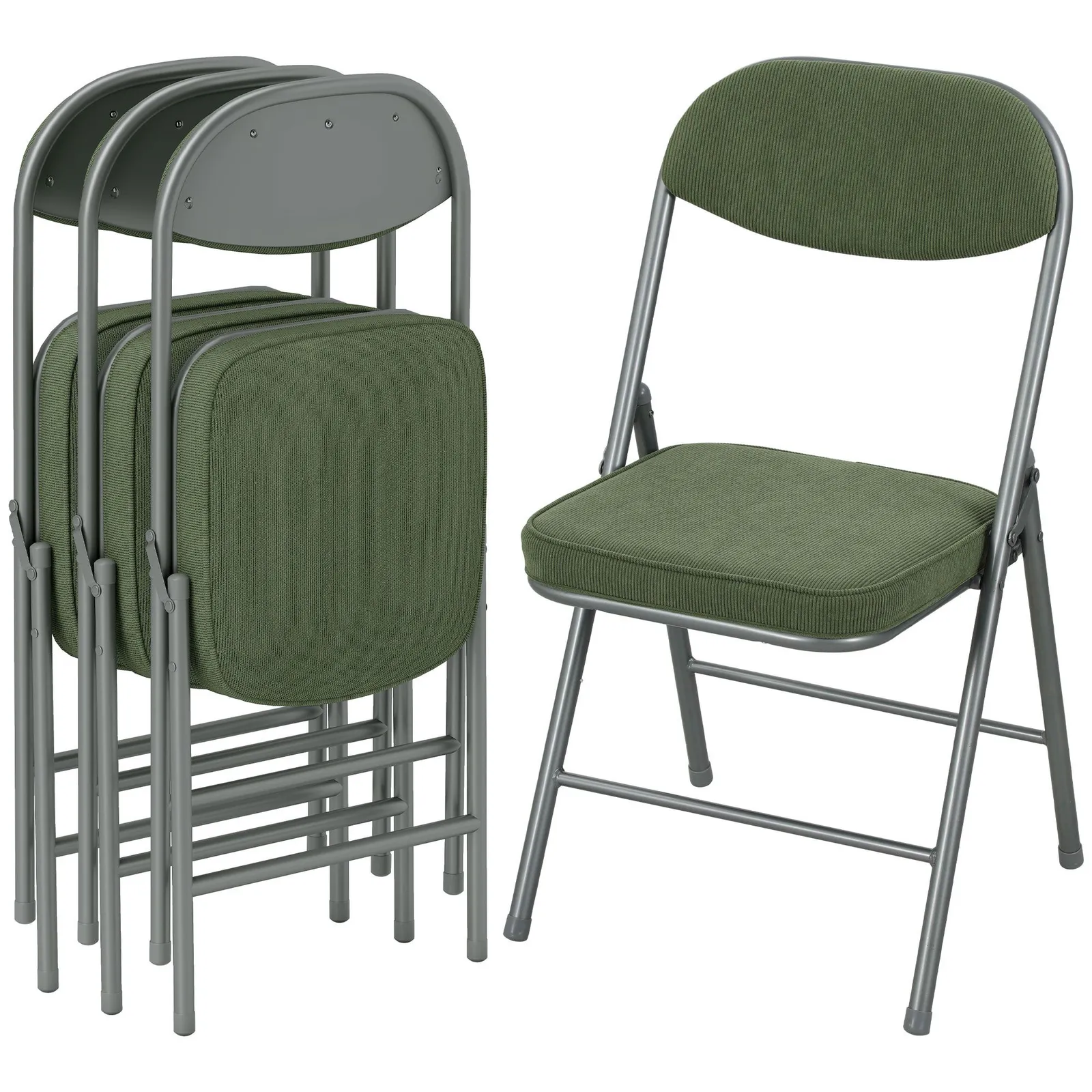 HOMCOM Folding Chairs Set of 4 with Cushioned Seat, Steel Frame in Green 2