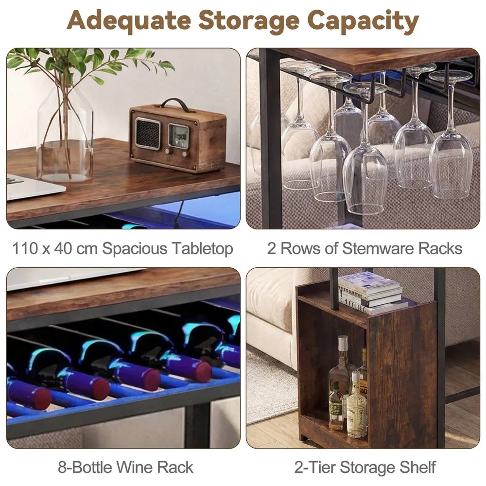 Costway Rectangular Bar Table 8-Bottle Wine Rack & Stemware Racks in Brown 6