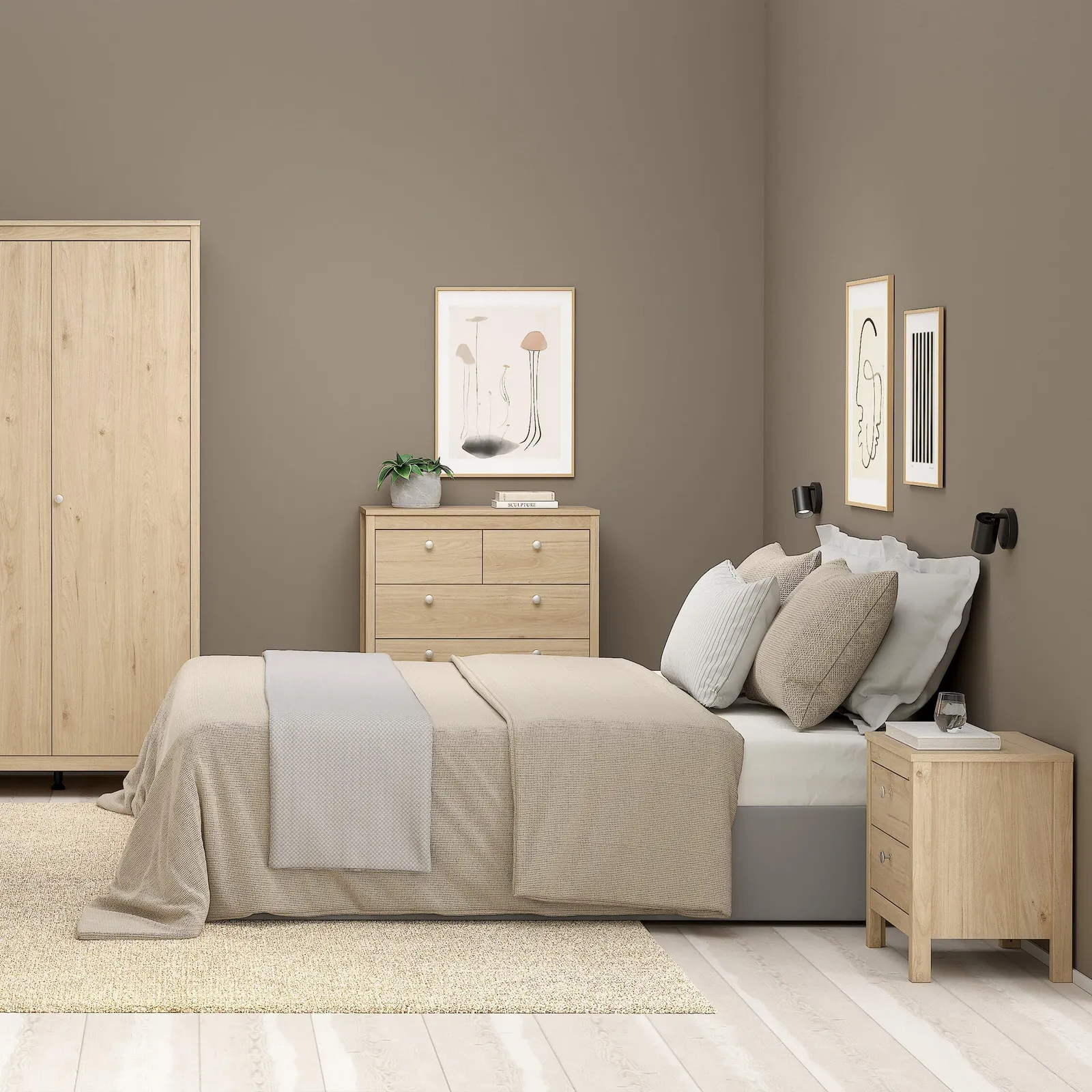 Furniture To Go Madrid Bedside Table 2 Drawers in Jackson Hickory Oak in Light Oak 6