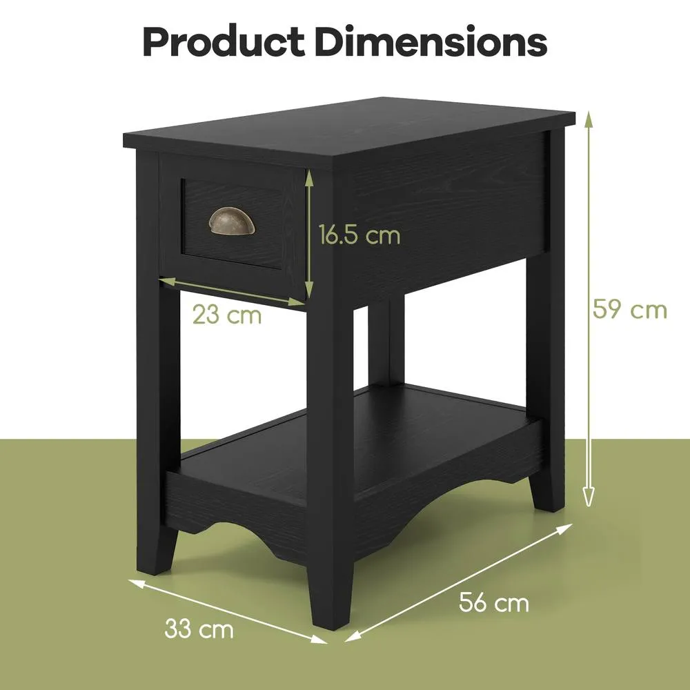 Costway Side End Table Retro Side Table Rectangular Nightstand-Black in Black 2