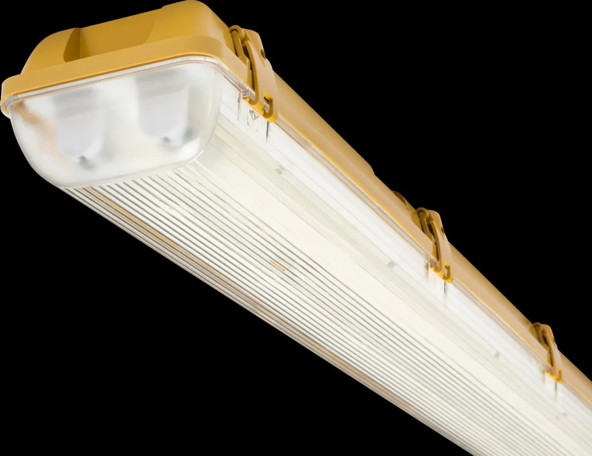 Netlighting 5ft Twin HF Non Corrosive Fluorescent Fitting 110V IP65 2x58W in Yellow