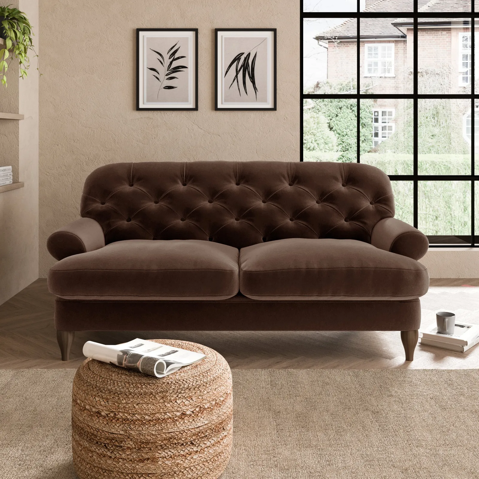 Canterbury Luxury Velvet 2 Seater Sofa Brown