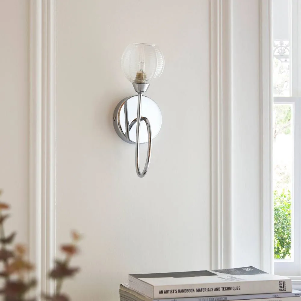 First Choice Lighting Tatton - Chrome with Ribbed Glass Wall Lamp in Silver 5