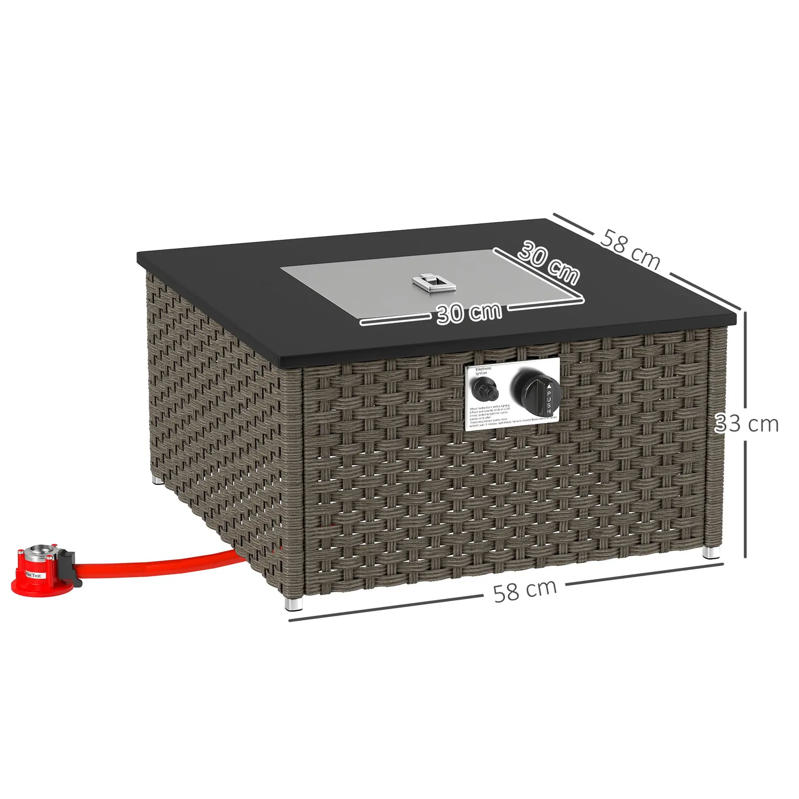 OUTSUNNY 13 KW Rattan Fire Pit Table, Garden Fire Table for Garden, Grey 3