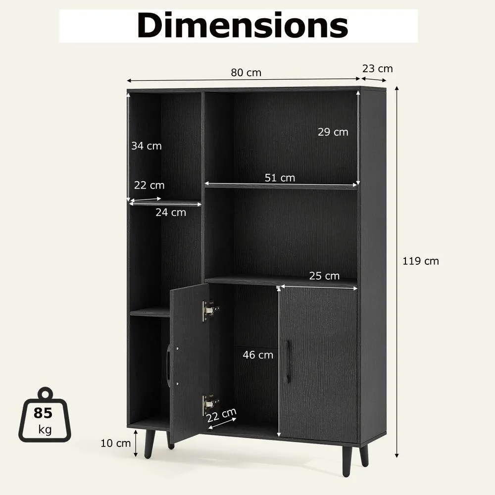 Costway Bookcase 119 cm Floor Bookshelf w/ 5 Open Compartments in Black 2