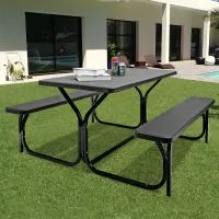 Costway Outdoor Picnic Table Bench Set Garden Dining Table & Bench Sets in Black 2