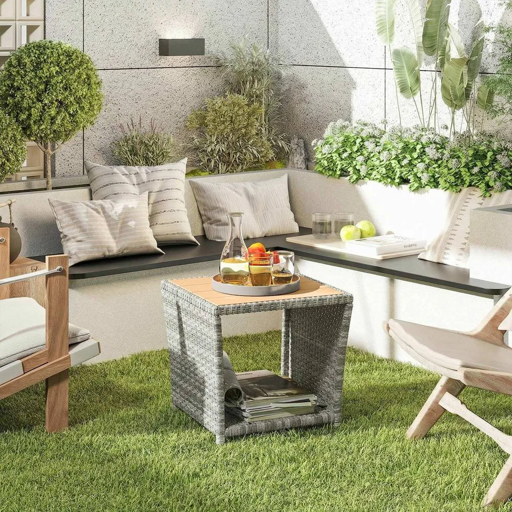 OUTSUNNY Side Table 2-Tier with Storage Shelf/Light Grey in Light Grey