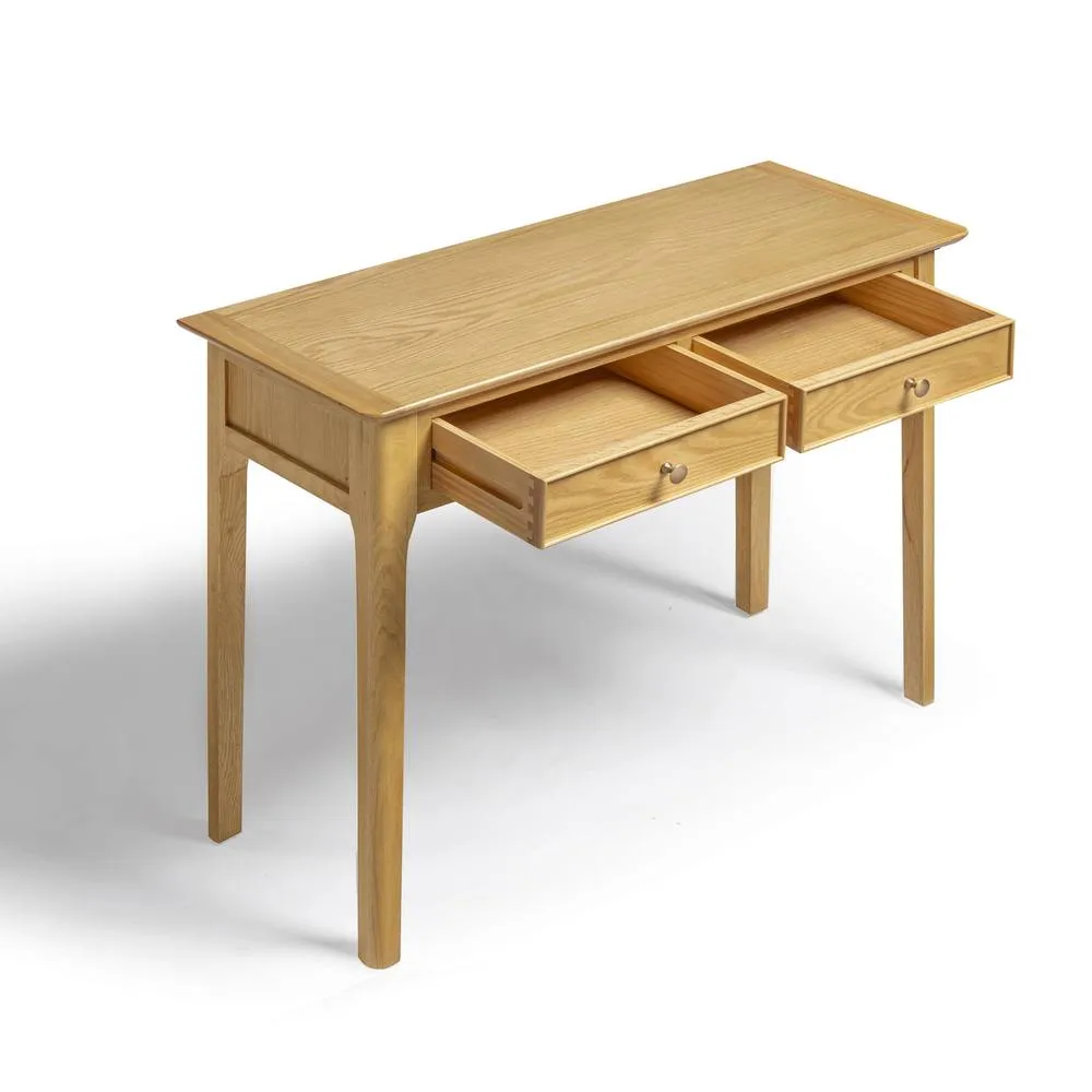 FurnitureboxUK Belle 2 Drawer Solid Oak Wood Console Table in Light Brown 4
