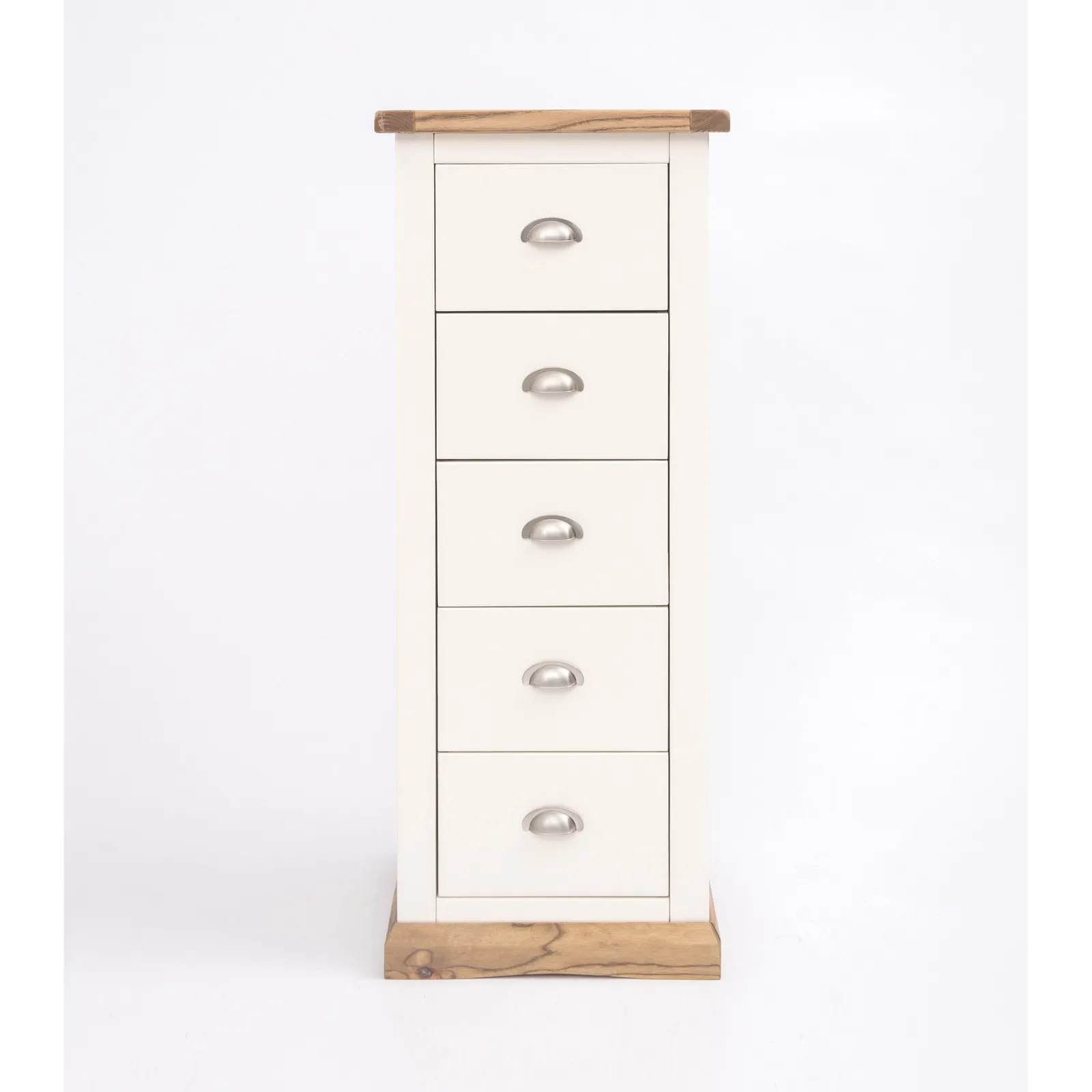 Cabinet Bits Tropea 5 Drawer Narrow Chest of Drawers Chrome Cup Handle in Off-White