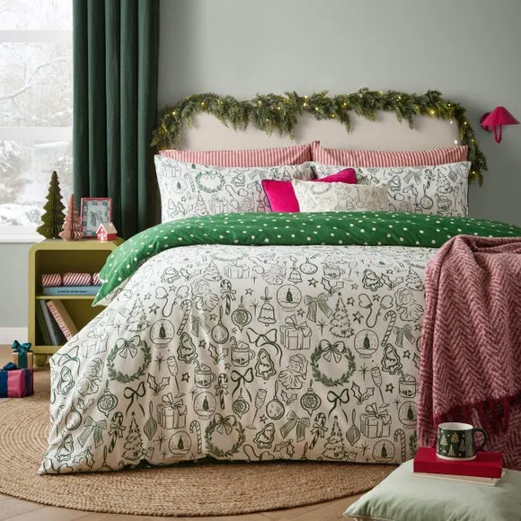 Furn. Merry Christmas Brushed Polycotton Duvet Cover & Pillowcase Set 1