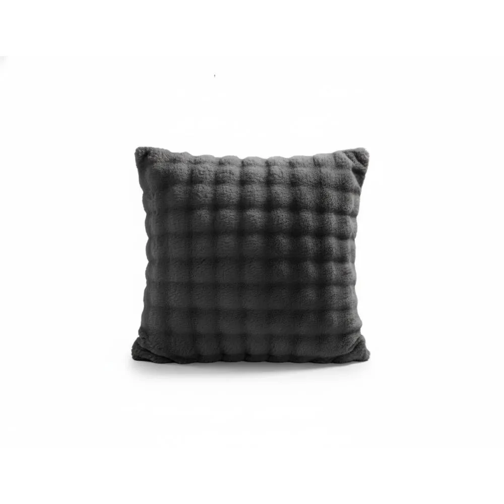 Snug City Square Teddy Design Cushion Cover Soft Plush Decorative Cushion Case in Grey