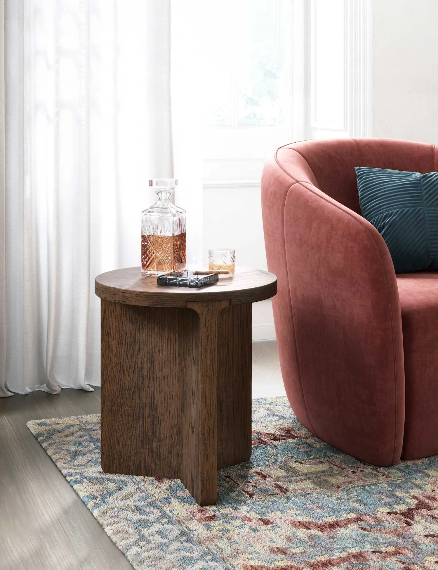 Corndell California Oak Walnut Finish Round Side Table Brown