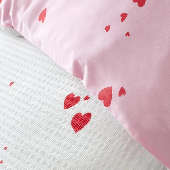 Catherine Lansfield Seersucker Heart Reversible Duvet Cover & Pillowcase Set 5
