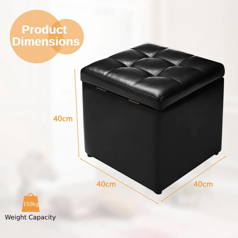 Costway Stool With Storage Space Storage Stool With Lid Storage Box in Black 2