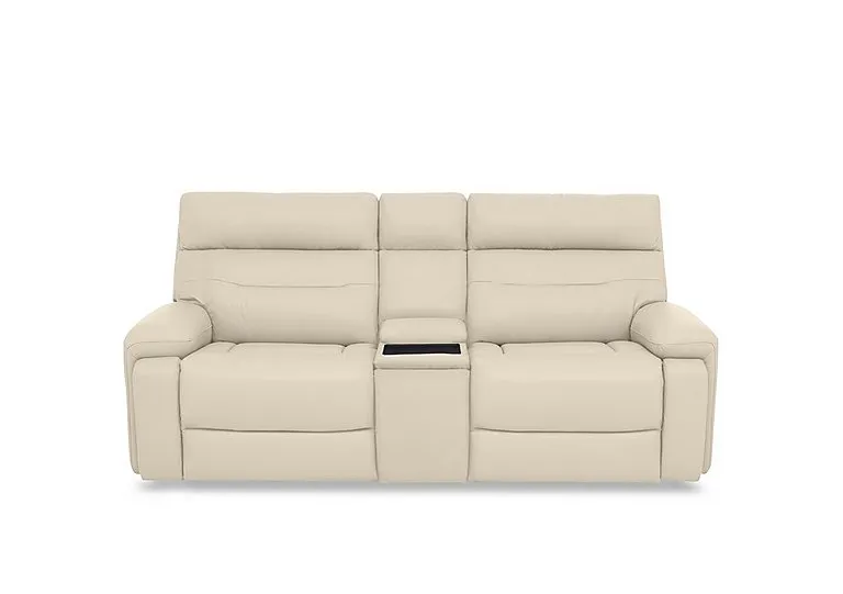 Cinemax Leather 3 Seater Media Console Power Recliner Sofa with Power Headrests - Stone