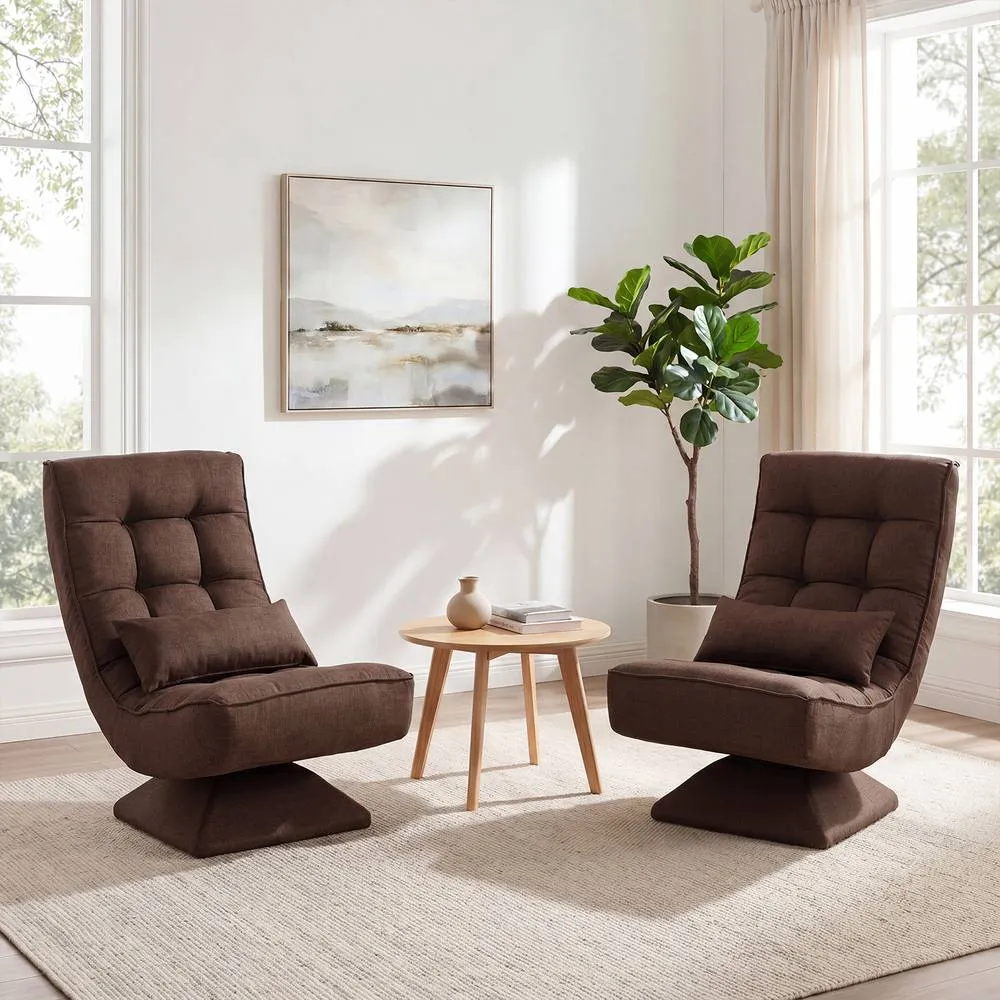 Costway 5-Position Adjustable Floor Chair Padded Lounge Chair with Swivel Base in Brown 3