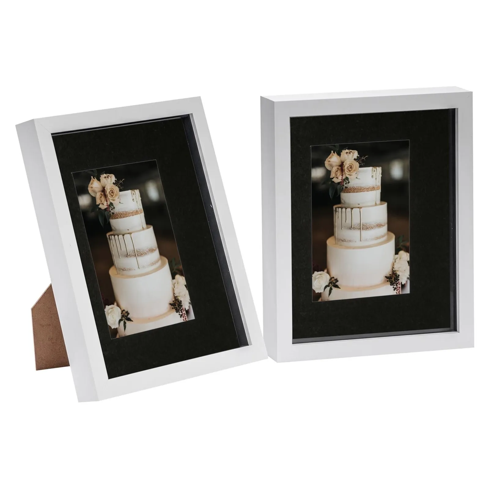 Nicola Spring 3D Box Photo Frames - 8 x 10" with 4 x 6" Mount - White Mount - Pack of 2