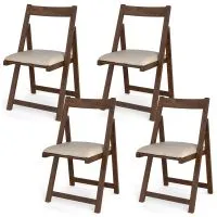 Costway Foldable Dining Chair Set of 4 Accent Armless Kitchen Chair in Walnut