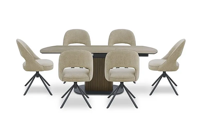 Tiber Swivel Extending Dining Table and 6 Swivel Chairs