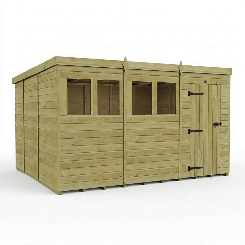 Buttercup Farm 12ft x 10ft Pent Garden Shed Single Door With Windows - Timber in Brown