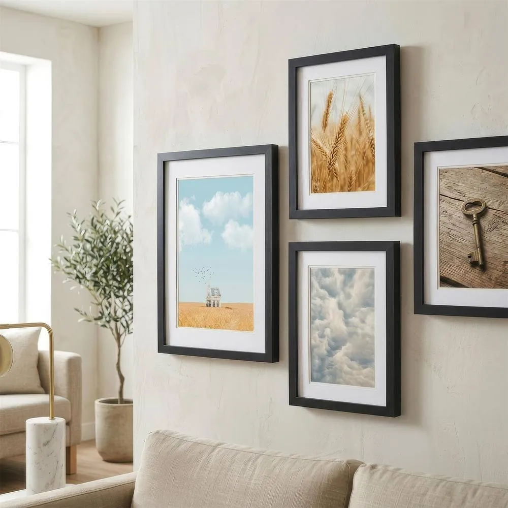 Nicola Spring Photo Frames with A5 Mounts - A4 (8" x 12") - Black - Pack of 3 3