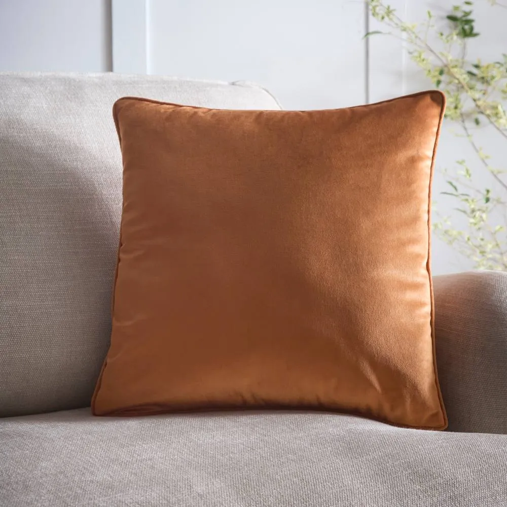 Portfolio Home Velvet Filled Cushion Piped Edge Pillow 18" Inch Square 45cm x 45cm in Burnt Orange 2