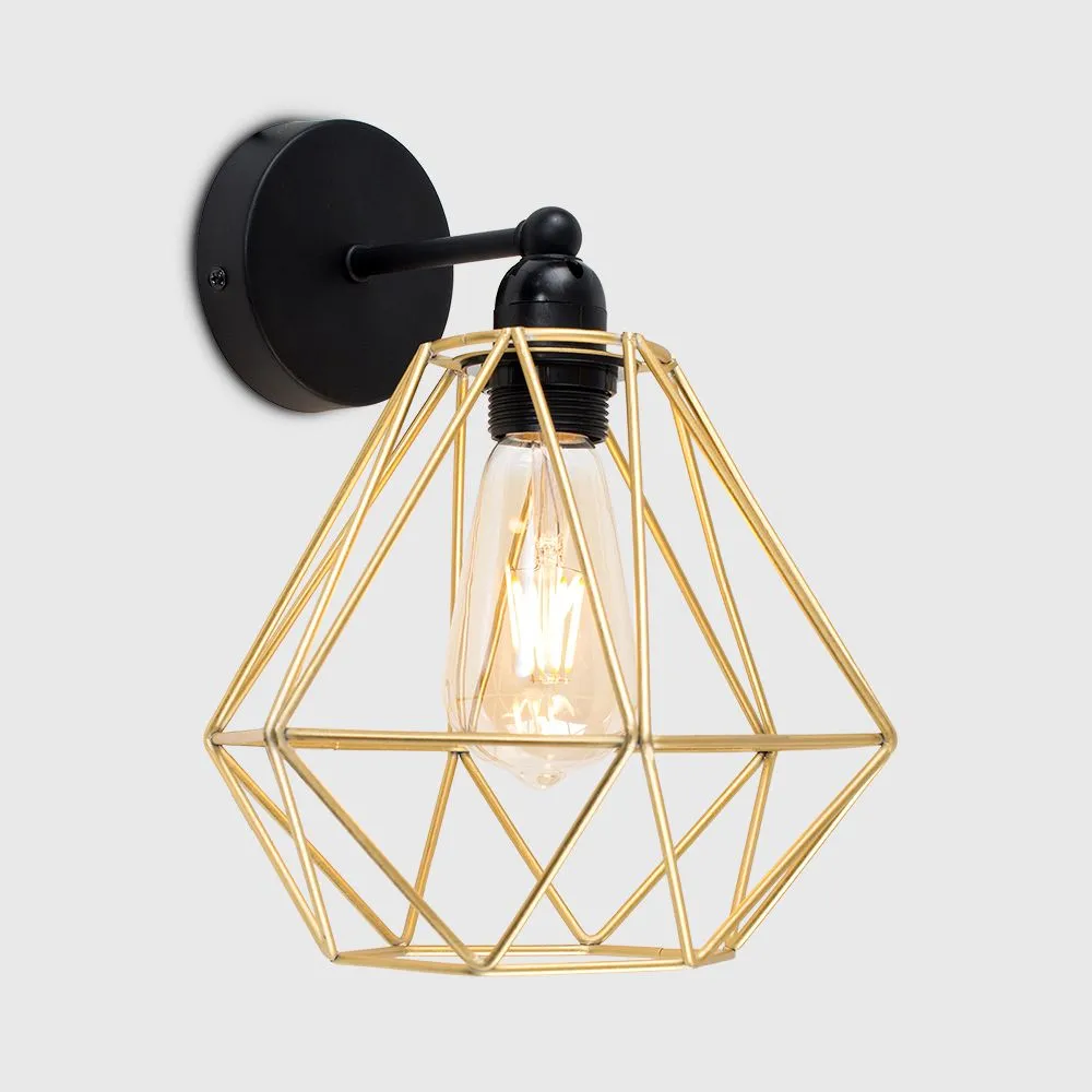 ValueLights Diablo Industrial Black & Gold Indoor Wall Light Fitting 3
