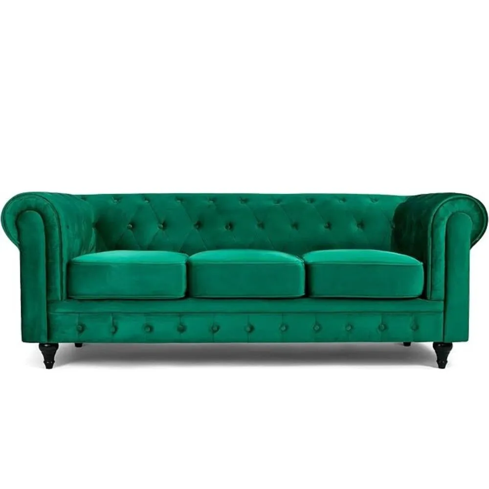 Bliss Furniture Velvet Chesterfield 3 Seater Sofa in Green